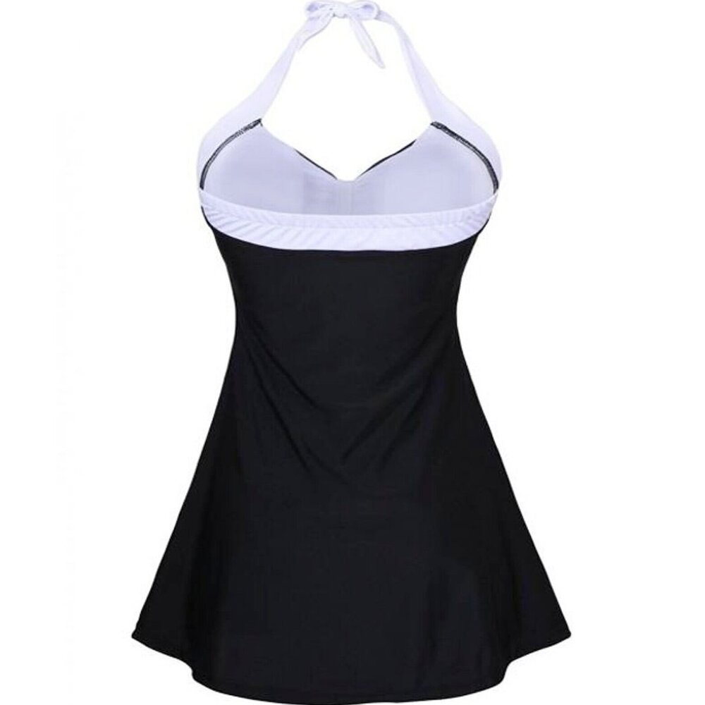 Plus Size Retro Skipper 1-PC Sailor Swimsuit Pin Up Nautical Halter Swim Dress - Picture 6 of 8